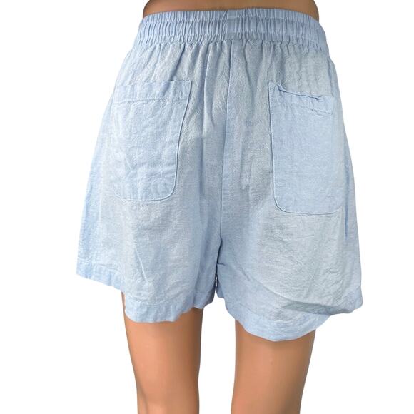 Saks Fifth Avenue Blue Linen High Waist Elastic Waist Pockets Sweat Shorts Sz M - Picture 3 of 5